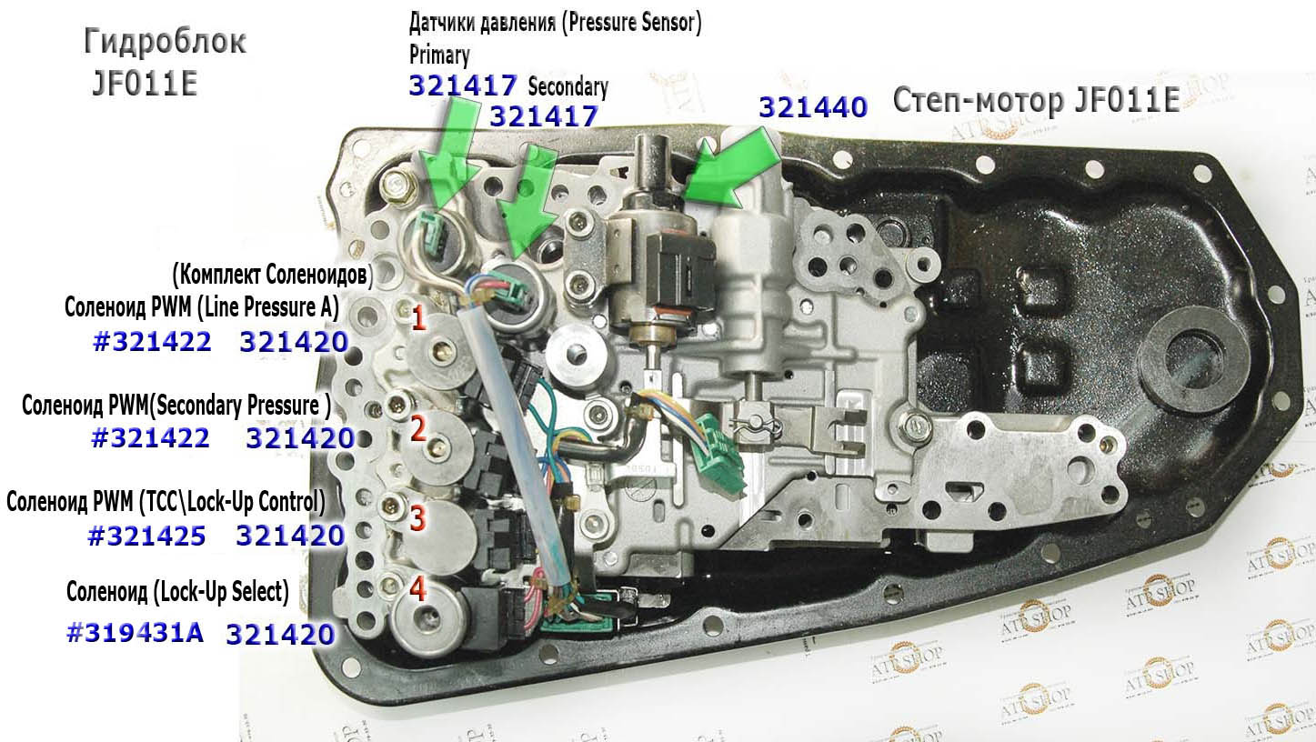 Гидроблок JF011E Клапанная плита, стэп мотор